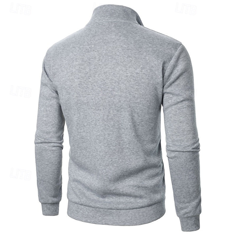 Quarter-Zip Pullover Sweatshirt Men's Stand Collar Long Sleeve Gray – Casual, Office, Gift