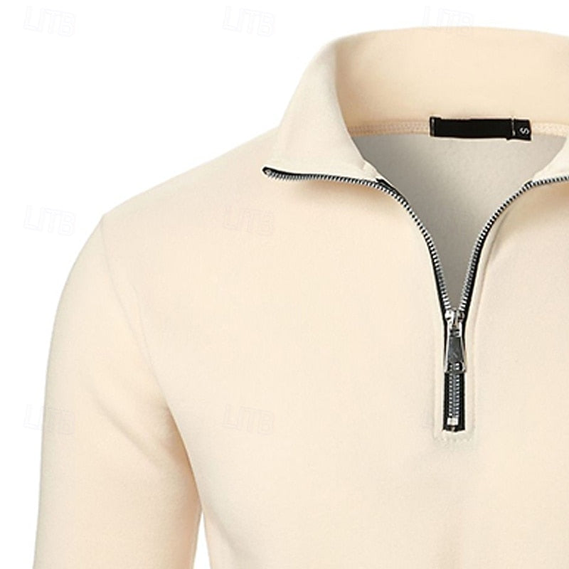 Quarter-Zip Pullover Sweatshirt Men's Stand Collar Long Sleeve Gray – Casual, Office, Gift