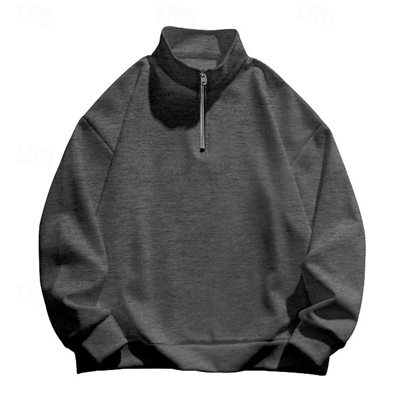 Quarter-Zip Pullover Sweatshirt Men's Stand Collar Long Sleeve Top – Casual, Office