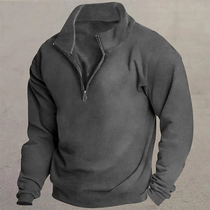 Quarter-Zip Pullover Sweatshirt Men's Stand Collar Long Sleeve Top – Casual, Office