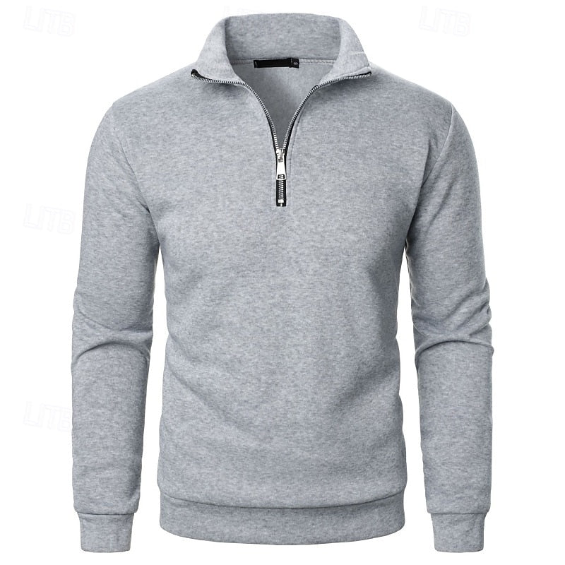 Quarter-Zip Pullover Sweatshirt Men's Stand Collar Long Sleeve Gray – Casual, Office, Gift