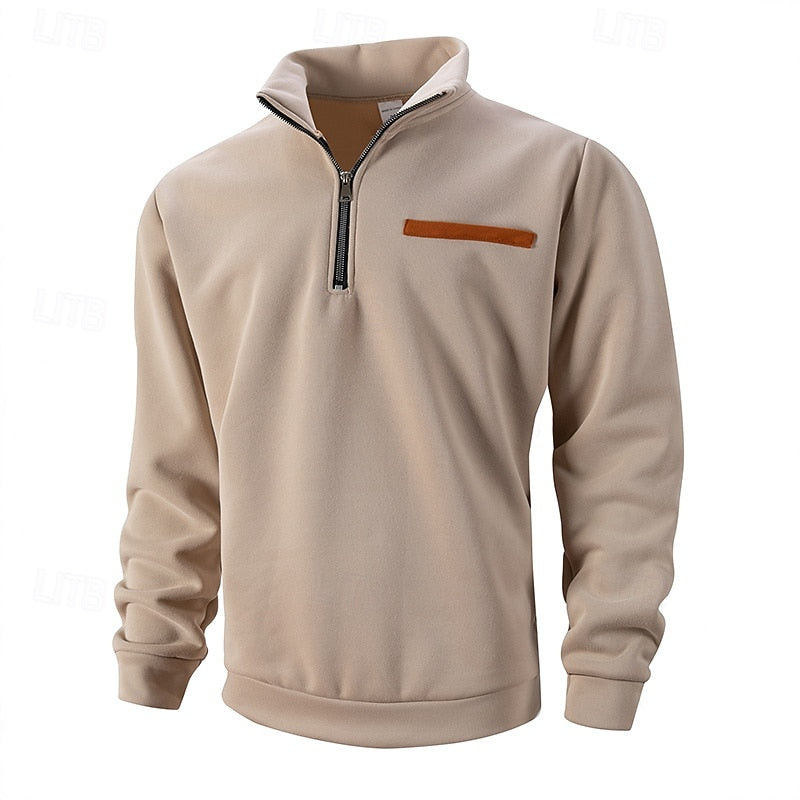 Quarter-Zip Pullover Sweatshirt Men's Stand Collar Long Sleeve – Casual, Office, Holiday, Gift