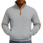 Quarter-Zip Pullover Sweatshirt Men's Textured Stand Collar with Pocket – Casual, Office, Gift