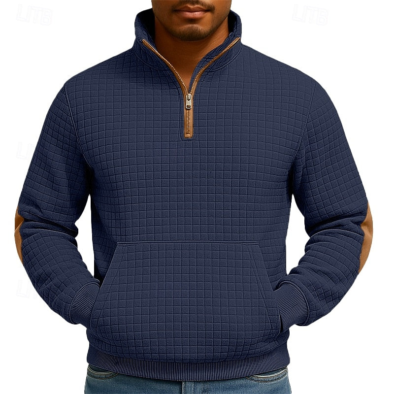 Quarter-Zip Pullover Sweatshirt Men's Textured Stand Collar with Pocket – Casual, Office, Gift