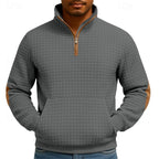 Quarter-Zip Pullover Sweatshirt Men's Textured Stand Collar with Pocket – Casual, Office, Gift