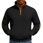 Quarter-Zip Pullover Sweatshirt Men's Textured Stand Collar with Pocket – Casual, Office, Gift