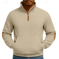 Quarter-Zip Pullover Sweatshirt Men's Textured Stand Collar with Pocket – Casual, Office, Gift