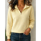 Quarter-Zip Pullover Sweatshirt Women's Textured Long Sleeve Top Green – Casual, Office, Gift