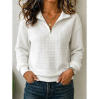 Quarter-Zip Pullover Sweatshirt Women's Textured Long Sleeve Top Green – Casual, Office, Gift