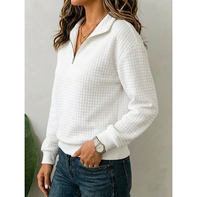 Quarter-Zip Pullover Sweatshirt Women's Textured Long Sleeve Top Green – Casual, Office, Gift