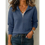 Quarter-Zip Pullover Sweatshirt Women's Textured Long Sleeve Top Green – Casual, Office, Gift