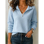 Quarter-Zip Pullover Sweatshirt Women's Textured Long Sleeve Top Green – Casual, Office, Gift
