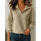 Quarter-Zip Pullover Sweatshirt Women's Textured Long Sleeve Top Green – Casual, Office, Gift