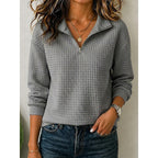 Quarter-Zip Pullover Sweatshirt Women's Textured Long Sleeve Top Green – Casual, Office, Gift
