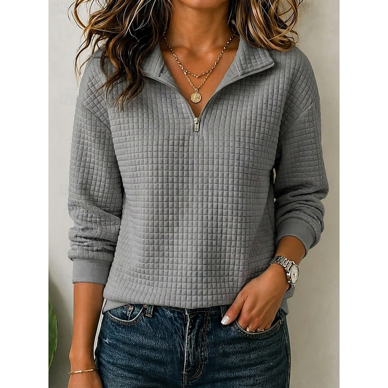 Quarter-Zip Pullover Sweatshirt Women's Textured Long Sleeve Top Green – Casual, Office, Gift