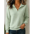 Quarter-Zip Pullover Sweatshirt Women's Textured Long Sleeve Top Green – Casual, Office, Gift
