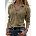 Quarter-Zip Pullover Top Women's Gray Long Sleeve Collared Sweatshirt – Casual, Office