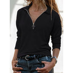 Quarter-Zip Pullover Top Women's Gray Long Sleeve Collared Sweatshirt – Casual, Office