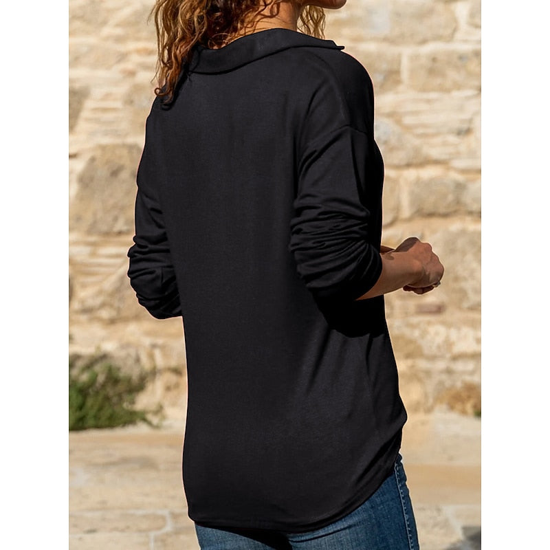 Quarter-Zip Pullover Top Women's Gray Long Sleeve Collared Sweatshirt – Casual, Office