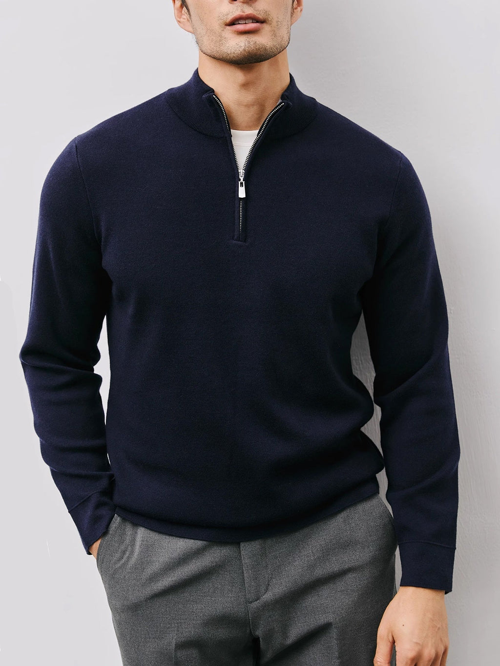 Quarter-Zip Sweater Men's Black Long Sleeve Mock Neck Pullover – Office, Casual Everyday Wear
