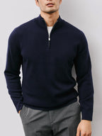 Quarter-Zip Sweater Men's Black Long Sleeve Mock Neck Pullover – Office, Casual Everyday Wear