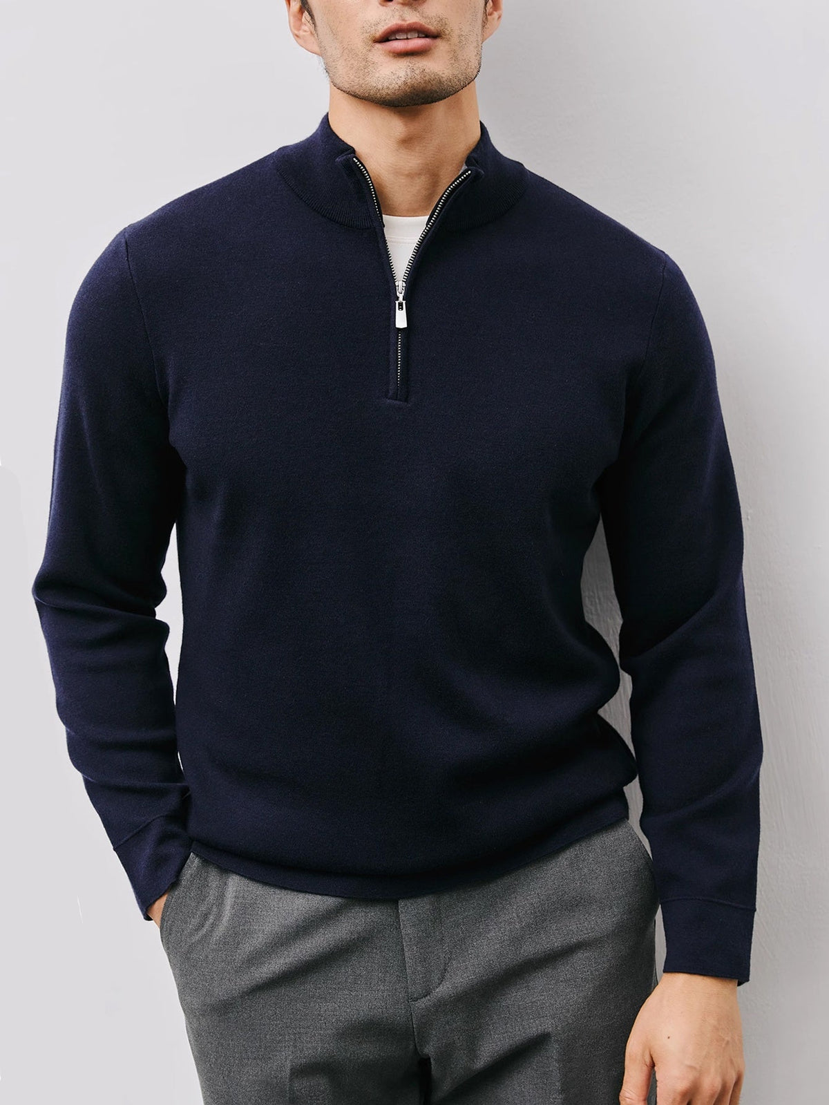 Quarter-Zip Sweater Men's Black Long Sleeve Mock Neck Pullover – Office, Casual Everyday Wear