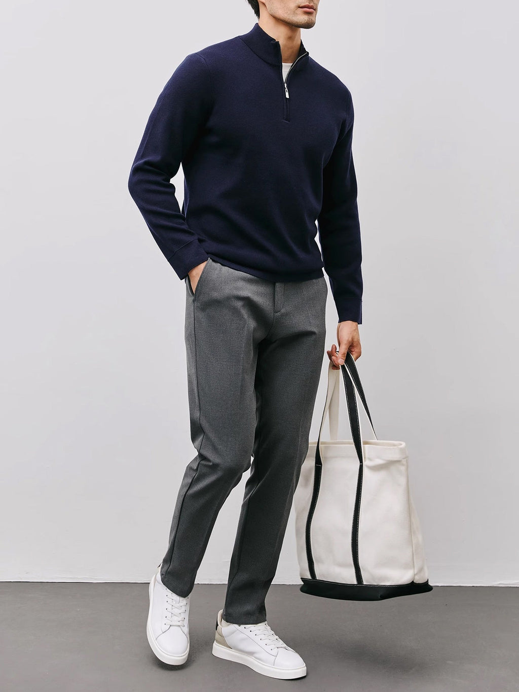 Quarter-Zip Sweater Men's Black Long Sleeve Mock Neck Pullover – Office, Casual Everyday Wear