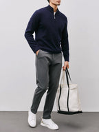 Quarter-Zip Sweater Men's Black Long Sleeve Mock Neck Pullover – Office, Casual Everyday Wear