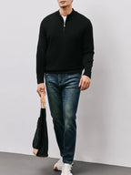 Quarter-Zip Sweater Men's Black Long Sleeve Mock Neck Pullover – Office, Casual Everyday Wear
