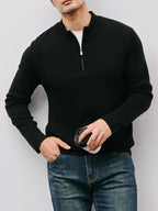 Quarter-Zip Sweater Men's Black Long Sleeve Mock Neck Pullover – Office, Casual Everyday Wear
