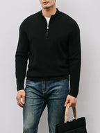 Quarter-Zip Sweater Men's Black Long Sleeve Mock Neck Pullover – Office, Casual Everyday Wear