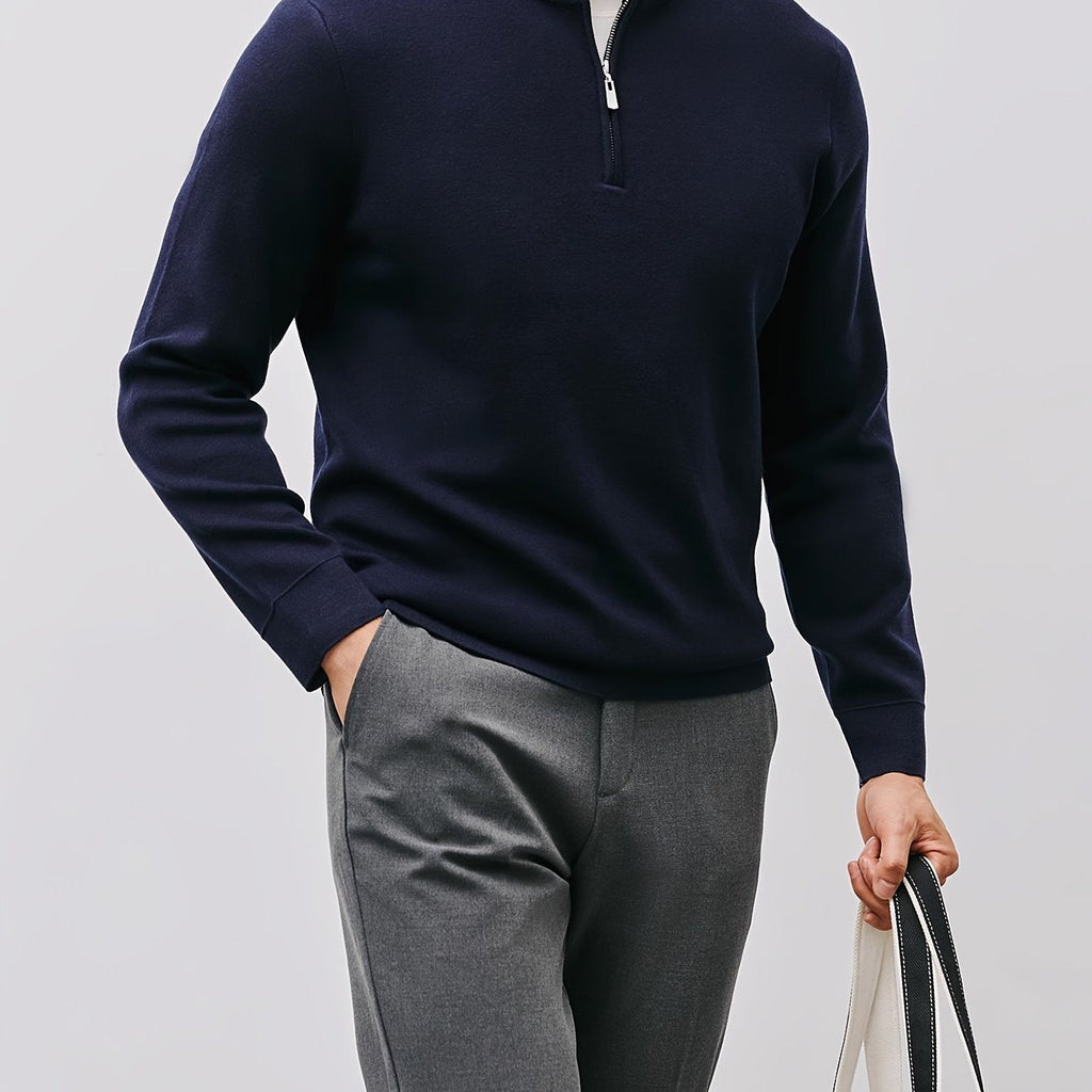 Quarter-Zip Sweater Men's Black Long Sleeve Mock Neck Pullover – Office, Casual Everyday Wear