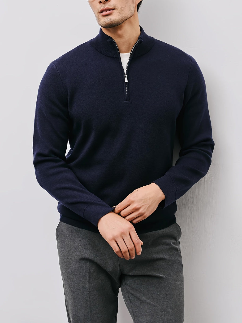 Quarter-Zip Sweater Men's Black Long Sleeve Mock Neck Pullover – Office, Casual Everyday Wear