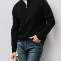 Quarter-Zip Sweater Men's Black Long Sleeve Mock Neck Pullover – Office, Casual Everyday Wear