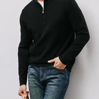 Quarter-Zip Sweater Men's Black Long Sleeve Mock Neck Pullover – Office, Casual Everyday Wear