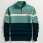 Quarter-Zip Sweater Men's Color Block Knit Mock Neck Pullover – Casual, Office, Gift