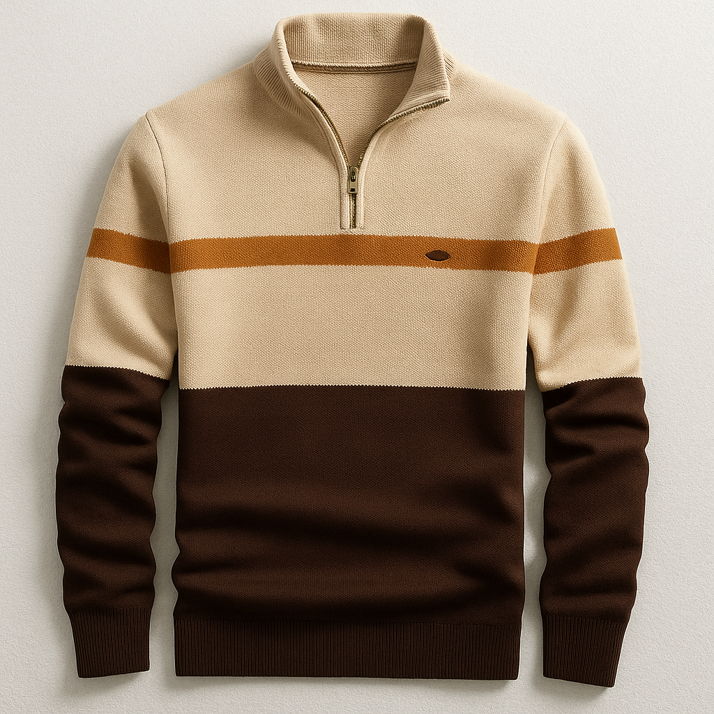 Quarter-Zip Sweater Men's Color Block Knit Mock Neck Pullover – Casual, Office, Gift