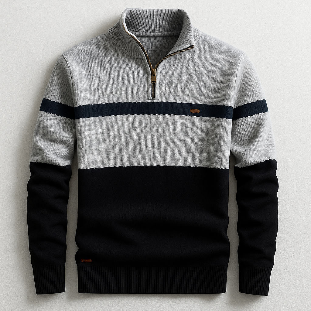 Quarter-Zip Sweater Men's Color Block Knit Mock Neck Pullover – Casual, Office, Gift