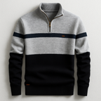 Quarter-Zip Sweater Men's Color Block Knit Mock Neck Pullover – Casual, Office, Gift