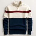 Quarter-Zip Sweater Men's Color Block Knit Mock Neck Pullover – Casual, Office, Gift