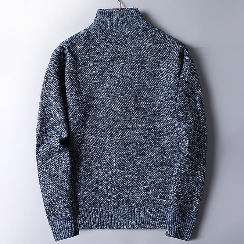 Quarter-Zip Sweater Men's Knit Stand Collar Pullover Blue – Casual, Office, Winter, Gift