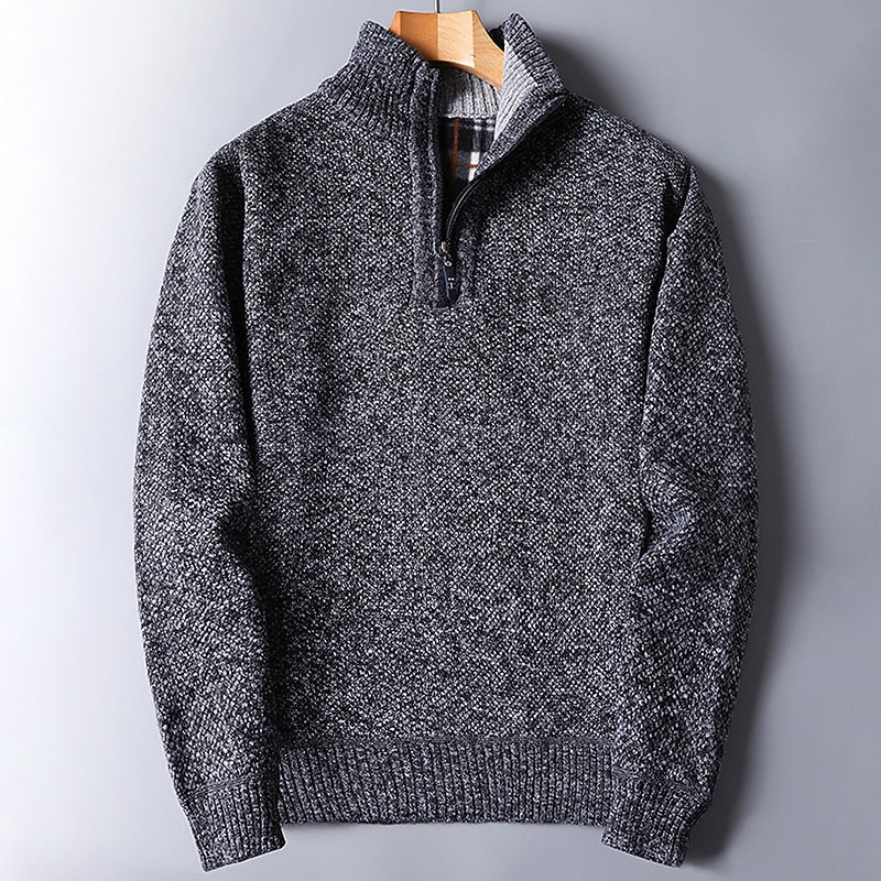 Quarter-Zip Sweater Men's Knit Stand Collar Pullover Blue – Casual, Office, Winter, Gift
