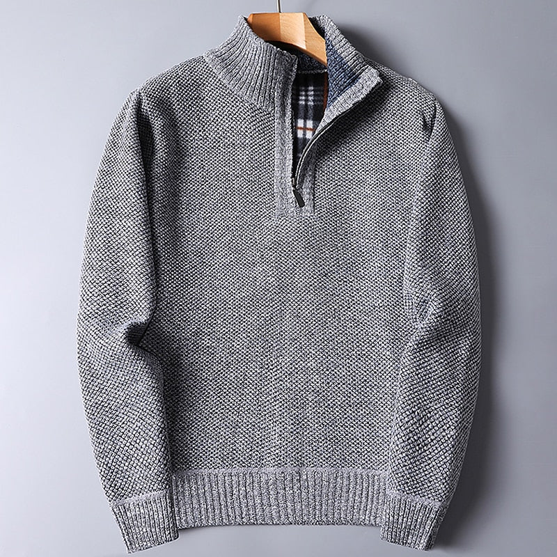 Quarter-Zip Sweater Men's Knit Stand Collar Pullover Blue – Casual, Office, Winter, Gift