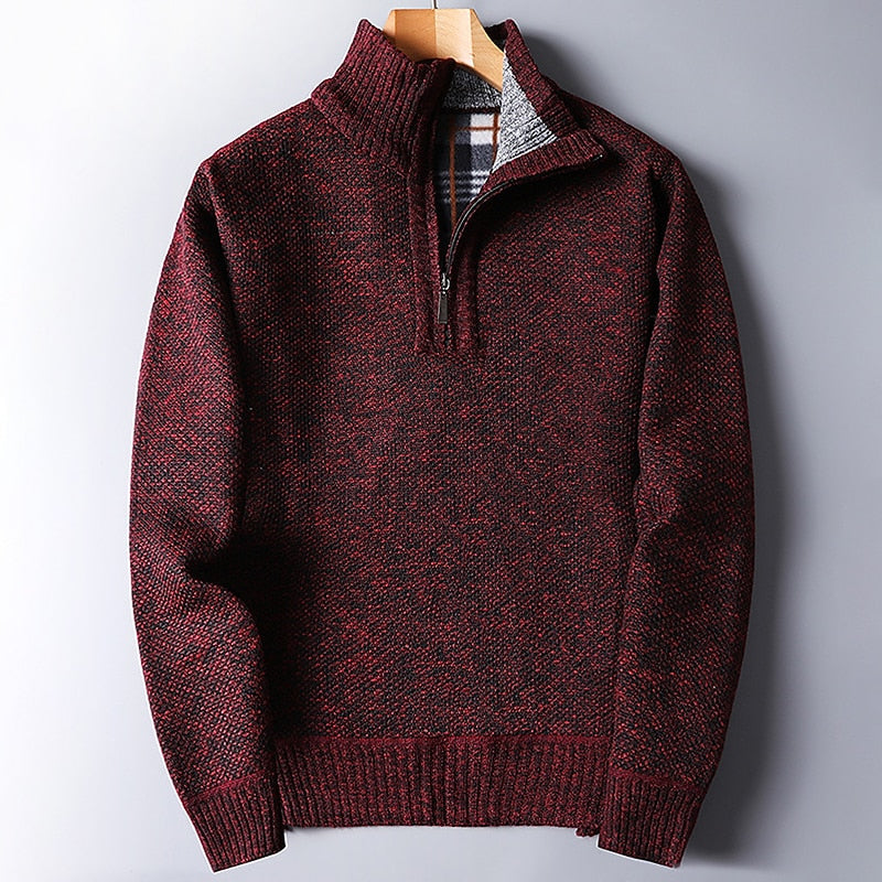 Quarter-Zip Sweater Men's Knit Stand Collar Pullover Blue – Casual, Office, Winter, Gift