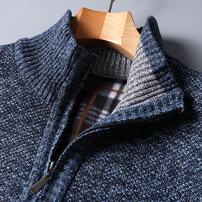 Quarter-Zip Sweater Men's Knit Stand Collar Pullover Blue – Casual, Office, Winter, Gift