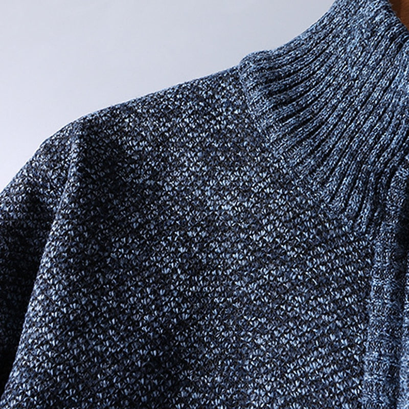 Quarter-Zip Sweater Men's Knit Stand Collar Pullover Blue – Casual, Office, Winter, Gift