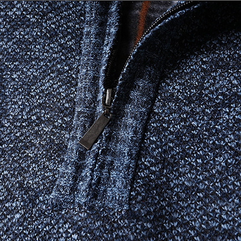Quarter-Zip Sweater Men's Knit Stand Collar Pullover Blue – Casual, Office, Winter, Gift