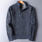Quarter-Zip Sweater Men's Knit Stand Collar Pullover Blue – Casual, Office, Winter, Gift