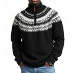 Quarter-Zip Sweater Men's Knitted Nordic Pattern Mock Neck Pullover Gray – Casual, Office, Winter, Gift
