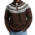 Quarter-Zip Sweater Men's Knitted Nordic Pattern Mock Neck Pullover Gray – Casual, Office, Winter, Gift